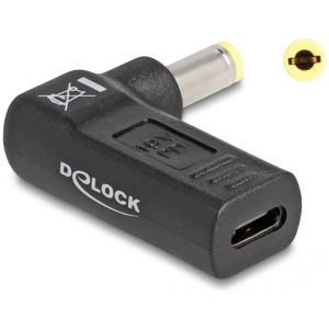 DELOCK αντάπτορας τροφοδοσίας 60011, USB-C σε 5.5x2.5mm, 90°, μαύρος