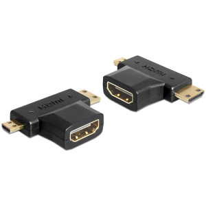 DELOCK αντάπτορας HDMI σε HDMI mini & micro 65446, gold plated, μαύρος