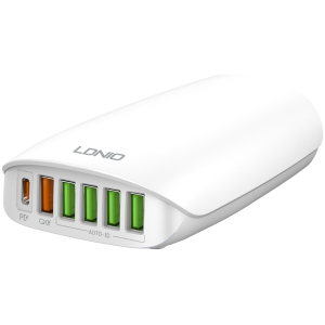 LDNIO σταθμός φόρτισης A6573C, USB-C/5x USB, 65W, PD/QC, λευκός