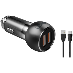 LDNIO φορτιστής αυτοκινήτου C503Q με καλώδιο, 2x USB, 36W, QC, γκρι
