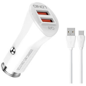 LDNIO φορτιστής αυτοκινήτου C511Q με καλώδιο, 2x USB, 36W, λευκός