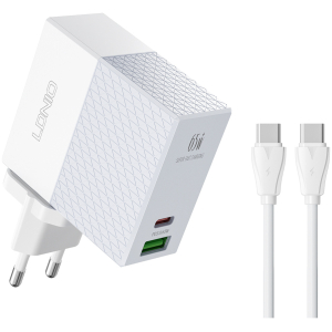 LDNIO φορτιστής τοίχου A2620C με καλώδιο, USB & USB-C, 65W PD, λευκός