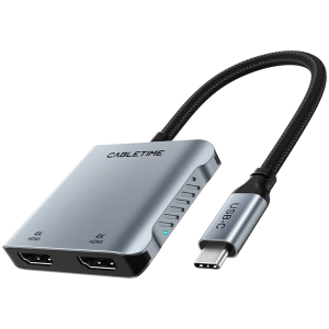 CABLETIME docking station CT-CM2H4K-AG, 4 θυρών, USB-C, 4K, 100W, γκρι