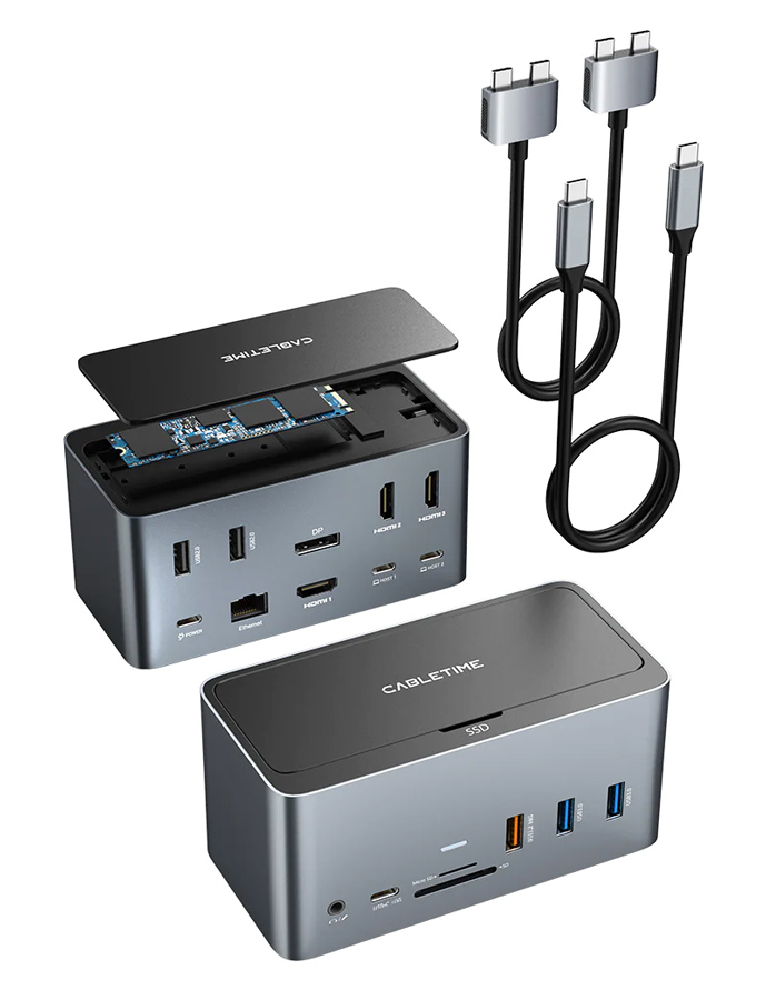 CABLETIME docking station DOCK162-AG2 15 θύρες, M.2 NVME, 4K 100W, γκρι
