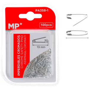 MP παραμάνες PA358-1, μεταλλικές, 19mm, ασημί, 100τμχ