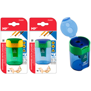 MP ξύστρα μολυβιών με κάδο PA834, 4x6cm, μπλε ή πράσινο, 1τμχ