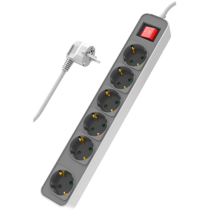 POWERTECH πολύπριζο ασφαλείας PT-1058, 6x schuko, 16A, 1.4m, λευκό