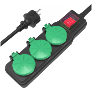 POWERTECH πολύπριζο PT-1070, 3x schuko, IP44, 16A, 1.5m, μαύρο