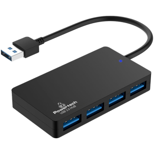 POWERTECH USB hub PT-1145, 4x θυρών, 5Gbps, USB σύνδεση, μαύρο