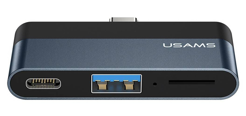 USAMS USB hub US-SJ491 με card reader, 3x θυρών, 5Gbps, 60W, USB-C, γκρι