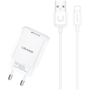 USAMS φορτιστής τοίχου T21OCLN01 με καλώδιο Lightning, USB 2.1A, λευκός
