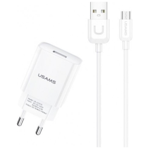 USAMS φορτιστής τοίχου T21OCMC01 με καλώδιο Micro USB, USB 2.1A, λευκός