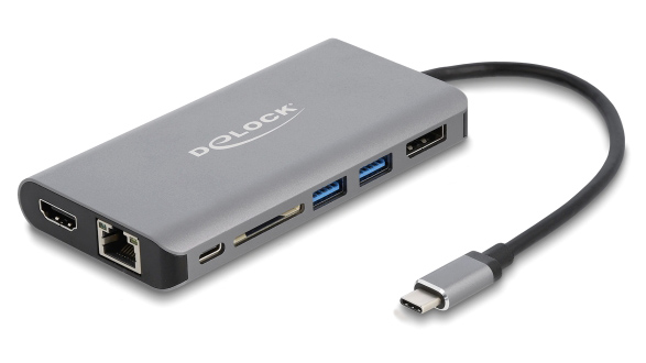 DELOCK docking station 87683, 7 θύρες, USB-C, 100W PD, 4K, MST, γκρι