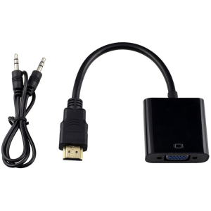POWERTECH αντάπτορας HDMI σε VGA CAB-H071, με audio jack, μαύρο, 0.20m