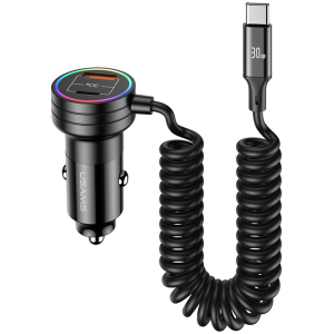 USAMS φορτιστής αυτοκινήτου US-CC167 με καλώδιο, USB/USB-C, 60W, μαύρος