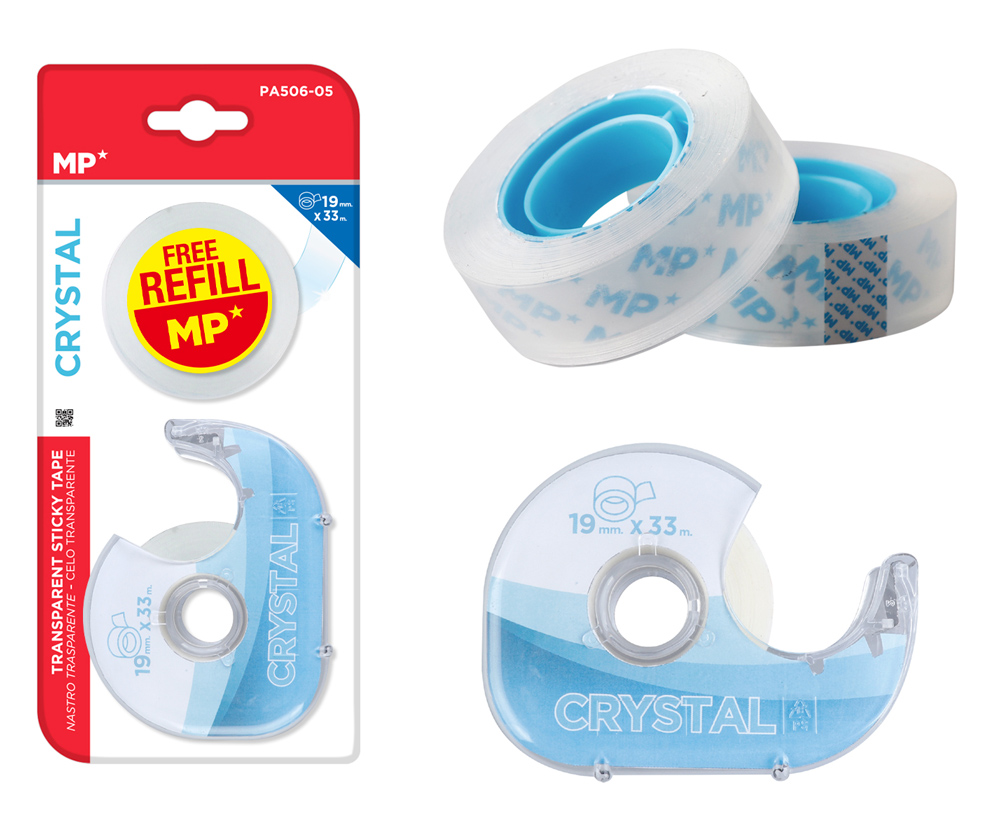 MP βάση και 2x κολλητικές ταινίες Crystal PA506-05, 19mm, 33m, διάφανη