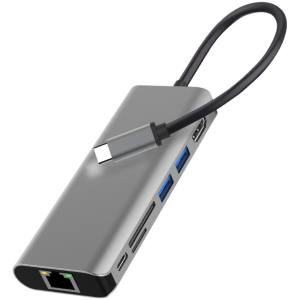 POWERTECH docking station PTH-112, 7 θυρών, USB-C σύνδεση, 100W PD, γκρι