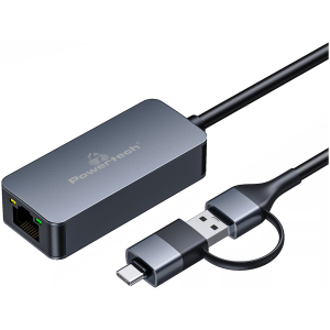 POWERTECH αντάπτορας δικτύου PTR-0149, USB & USB-C, 1000 Mbps, γκρι