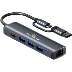 POWERTECH docking station PTR-0150, 5 θυρών, USB & USB-C σύνδεση, γκρι