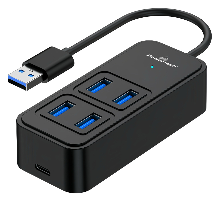 POWERTECH USB hub PTR-0153, 4x θυρών, 5 Gbps, USB σύνδεση, μαύρο