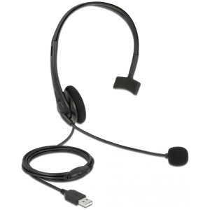 DELOCK headphones με μικρόφωνο 27177, mono, USB, volume control, μαύρα