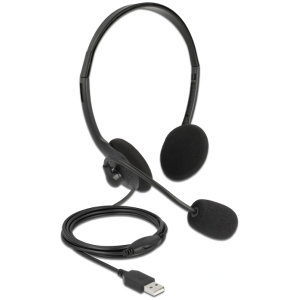 DELOCK headphones με μικρόφωνο 27178, stereo, USB, volume control, μαύρα
