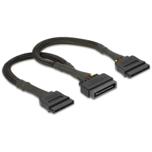 DELOCK καλώδιο SATA 15pin σε 2x SATA 15pin 60135, 0.25m, μαύρο