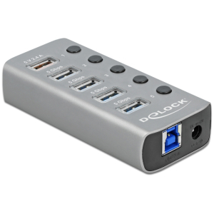 DELOCK USB hub 63262 με διακόπτες, 5x θυρών, 5Gbps, 2.4A, γκρι