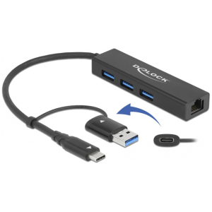 DELOCK docking station 64149, 4 θυρών, USB & USB-C σύνδεση, μαύρο