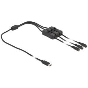 DELOCK καλώδιο USB Type-C σε 3x DC 5.5 x 2.1mm 86801, 1m, μαύρο
