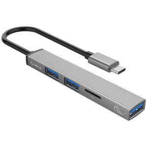 ORICO USB hub AH-12F με card reader, 3 θυρών, 5Gbps, USB-C σύνδεση, γκρι