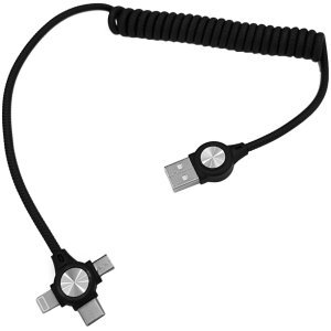 POWERTECH καλώδιο USB σε 3 in 1 CAB-U114, 12W, σπιράλ, έως 1m, μαύρο