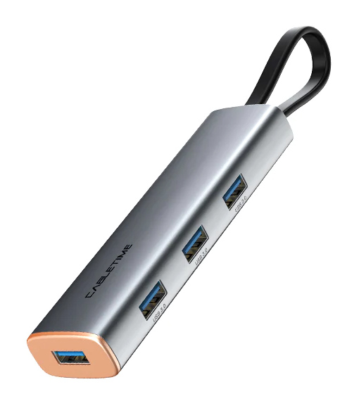 CABLETIME USB hub CT-HUBP4, 4x θυρών, 5Gbps, USB-C σύνδεση, γκρι