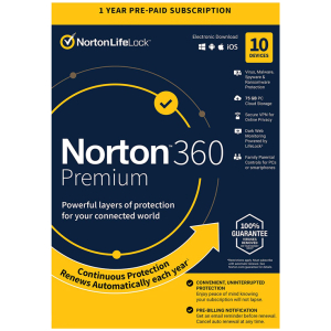 NORTON Antivirus 360 Premium ESD, 10 συσκευές, 75GB cloud, 1 έτος