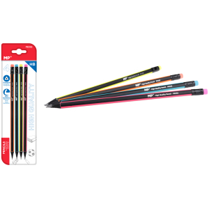 MP ξύλινο μολύβι με γόμα PE332, τρίγωνο, HB, 4τμχ