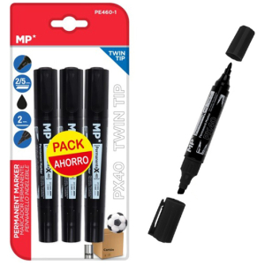 MP ανεξίτηλος μαρκαδόρος PE460-1, με 2x μύτες 2/5mm & 2mm, μαύρος, 3τμχ