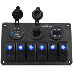 POWERTECH πάνελ σκαφών & οχημάτων PTL-020, πρίζα 12V/2x USB/6x διακόπτες