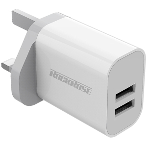 ROCKROSE φορτιστής τοίχου για πρίζα UK Casa A2, 2x USB, 2.4A 12W, λευκός