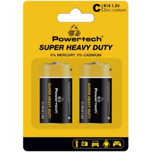 POWERTECH μπαταρίες Zinc Carbon Super Heavy Duty PT-1221, R14 1.5V, 2τμχ