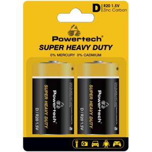 POWERTECH μπαταρίες Zinc Carbon Super Heavy Duty PT-1222, R20 1.5V, 2τμχ