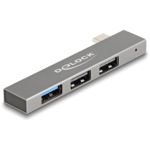 DELOCK USB hub 64274, 3x θυρών, 10Gbps, USB-C σύνδεση, γκρι