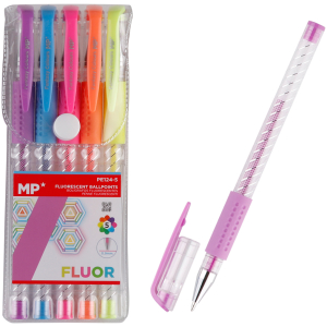 MP σετ στυλό fluorescent ballpoint PE124-5, 0.9mm, πολύχρωμα, 5τμχ