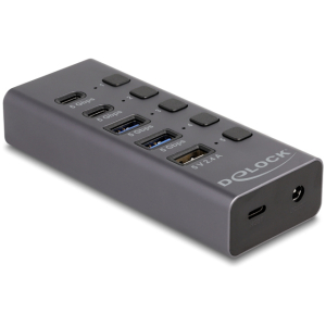 DELOCK USB hub 64248 με διακόπτες, 5x θυρών, 5Gbps, USB/USB-C σύνδεση, γκρι