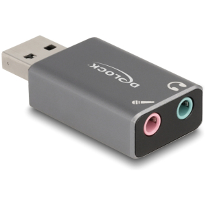 DELOCK εξωτερική κάρτα ήχου 66633, 2x 3.5mm, USB σύνδεση, γκρι