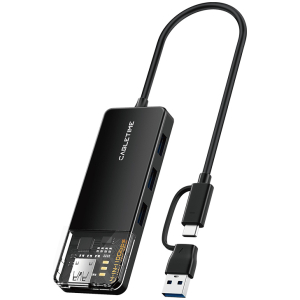 CABLETIME USB hub CT-HUBT5-PB, 4x θυρών, 10Gbps, USB/USB-C σύνδεση, μαύρο
