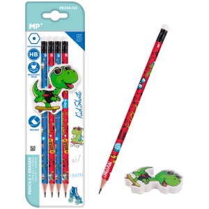 MP σετ ξύλινα μολύβια & γόμα Kid Skate PE356-03, εξάγωνα, HB, 5τμχ