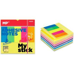 MP αυτοκόλλητα χαρτάκια σημειώσεων PN191, 75x75mm, χρωματιστά, 400+100τμχ