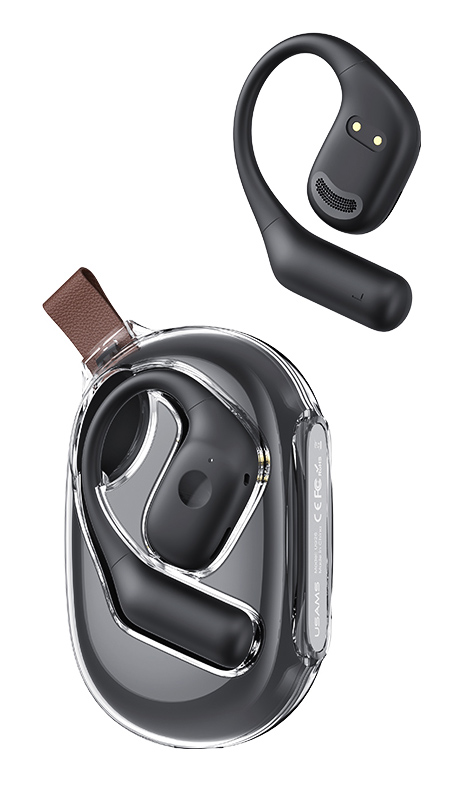 USAMS earphones με θήκη φόρτισης UG26, OWS, Φ14.2mm, 50/300mAh, μαύρα