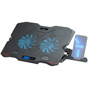 POWERTECH βάση & ψύξη laptop PT-1346, έως 15.6", 2x 125mm LED fan, μαύρη