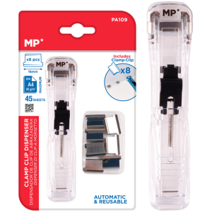 MP συρραπτικό τύπου κλιπ PA109 με 8x επαναχρησιμοποιήσιμα κλιπ, 45 φύλλα, διάφανο